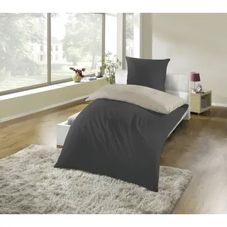 Kinzler Wendebettwäsche Mikrofaser Flanell Grau 155 x 220 cm + 2 x 80 x 80 cm