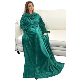 Catalonia Classy Decke mit Ärmeln als Geschenk für Frauen Herren, Flauschig Fleece Tragbare Kuscheldecke mit Ärmel, Cozy Warm Decke zum Anziehen Ärmeldecke Erwachsene, 185 x 130 cm Grün