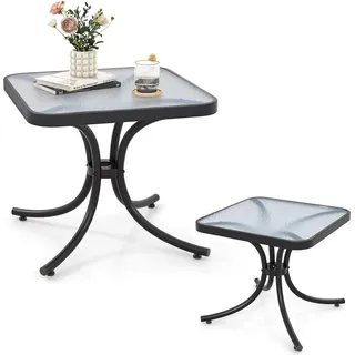 KOMFOTTEU Gartentisch aus gehärtetem Glas, Beistelltisch mit Metallrahmen, quadratischer Esstisch klein wetterfest, Couchtisch für Terrasse, Balkon, Terrasse, 50 x 50 x 45 cm - Schwarz