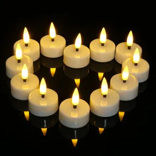 Ymenow LED Teelichter mit Timer, 12 Stück Elektrische LED Kerzen mit Timerfunktion 3D Flackernde Flamme Kerzen Lange Brenndauer für Saisonale Halloween Weihnachten Wohnzimmer Party Deko - Warmweiß