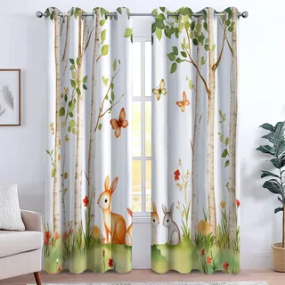 CozyRest Aquarell Waldtiere Dschungel-Stil Gardinen Blickdichte mit Ösen Kinder Thermo Schiebevorhänge Blackout Curtain Vorhang Wohnzimmer Schlafzimmer Verdunklungsvorhänge 2er Set H166 x B75 cm
