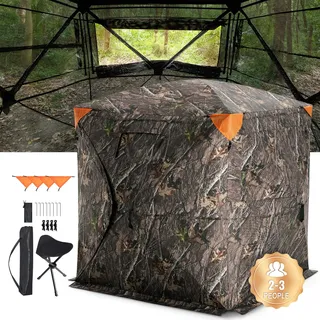 Vevor Jagdzelt Jagdversteck, 2-3 Personen tragbares Tarnzelt, 270° durchsichtiges Bodenversteck, geeignet für die Truthahn- und Hirschjagd, Jagdunterstand mit Tragetasche, 148 x 148 x 170 cm