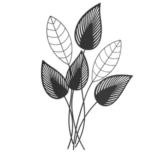 khevga Wanddeko 3D Blätter aus Metall Schwarz 55x84 cm – Modernes Wandbild & Wandschmuck für Wohnzimmer, Flur, Büro – Hochwertiges Metallbild