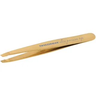 TWEEZERMAN Pinzette Ultra Precision (Handgeschliffene, schräge Spitzen, Augenbrauen zupfen, Profi Qualität, rostfreier Edelstahl), Gold