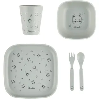 Sterntaler Katze Lilly - Baby und Kindergeschirr in eckiger Form ideal zum Füttern und selbständigen Essen lernen - robustes Geschirr aus lebensmittelechtem Material, mattgrün