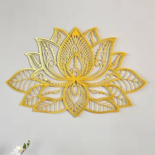 iwa concept Mandala Metall Wanddekor, Lotusblume Meditation Raumdekor, minimalistisches Zen Garten Böhmisches Geschenk für Neujahr (43.2 cmx 27.9 cm | 43 x 27.5 cm, Gold)