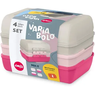 Emsa Variabolo Brotdosen-Set 4-tlg., für unterwegs, platzsparend, verschieden färbige Halbschalen, mehrere Farbkombinationen möglich, spülmaschinenfest, Grau/Pink, N1111000