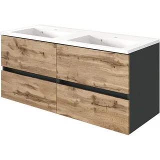 Held Möbel Doppelwaschtisch Bari 120 cm Eiche Natur Matt mit Softclose
