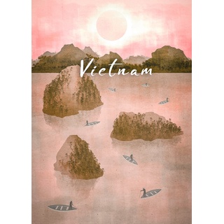 Komar Wandbild »Vintage Travel Vietnam«, (1 St.), Deutsches Premium-Poster Fotopapier mit seidenmatter Oberfläche und hoher Lichtbeständigkeit. Für fotorealistische Drucke mit gestochen scharfen Details und hervorragender Farbbrillanz., rosa