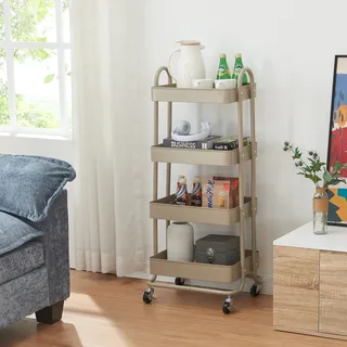 Küchenrollwagen ’Pyhäntä’ mit 4 Ablagekörben 103,5 x 46 x 35 cm Stahl Kamelfarben - Grau