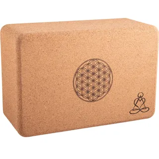 Yogablock aus Kork, groß mit Blume des Lebens und Mandala - Braun