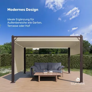 Blumfeldt Pantheon Cortina Pavillon 3x4 m – Aluminiumrahmen, Verstellbares Dach & Seitenrollos, Wetterfest & Stabil, Beige/Braun - Beige