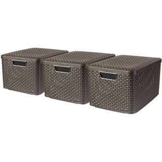 Curver STYLE Box 3er Set S/M/L mit Deckel, dunkelbraun, 46,2 x 34,2 x 27,5 cm