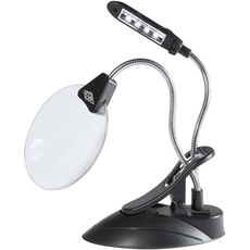 Bild von Tischlupe mit LED-Licht Ø 10,2 cm, 2 fach / 4 fach Vergrößerung, 4x Licht, flexibler Hals, Klemme, schwarz