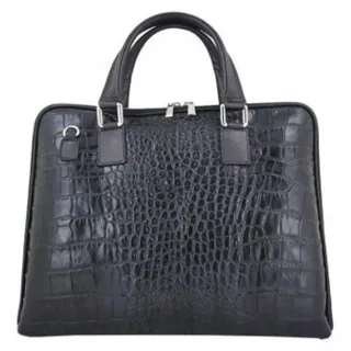 Damen Laptoptasche Echtleder Schwarz 38 cm breit, 30 cm hoch, verstellbarer Schulterriemen - Grau