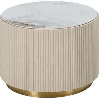 Holz-Rundtisch in Natur mit Edelstahl, modernes Design - Beige