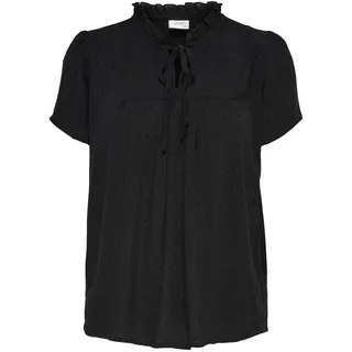 JdY Damen Top Oberteil Rundhals V-Ausschnitt Bluse lockeres Shirt Schleifendetails, Farben:Schwarz, Größe:38