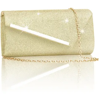 Larcenciel Damen Clutch Gold, Metallic Abendtasche mit Abnehmbarer Kette, Glitzer Pailletten Handtasche für Braut, Elegante Cross Body Umhängetasche für Hochzeit, Party, Bankett, Date (23x5x12cm)