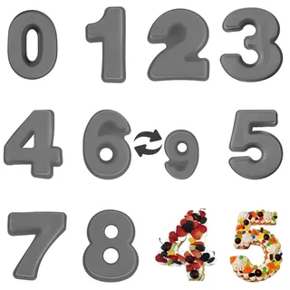 YXHZVON Kuchenform Zahlen Silikon Backform Zahl 0-9, Number Cake Backform, Groß 3D Zahlen Tortenform, Antihaftige DIY Motivbackformen für Kindergeburtstag, Hochzeit Jubiläum(Grau)