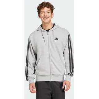 adidas Men's Essential Three Stripes French Terry Fullzip Hoodie, Medium Grey Heather/Black, M