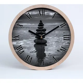 Holzuhr 20fi cm wanduhr - schwarze Spitzen - Balance Steine