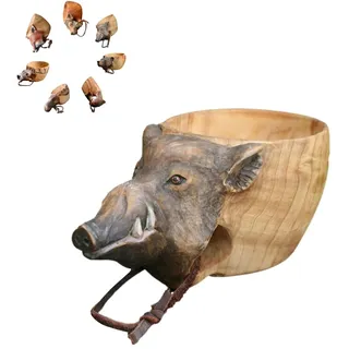 TELOME Handgeschnitzte Holzbecher, Tiere, groß, handgeschnitzt, für Outdoor-Camping, Reisende, besondere Tasse, ein wunderbares Geschenk für Naturliebhaber (Wildschwein)
