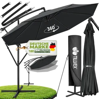 tillvex Sonnenschirm Anthrazit Ø 350 cm Ampelschirm Gartenschirm Marktschirm Kurbel Balkon Alu Neigbar Anthrazit - Ø350cm - Dunkelgrau