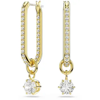 Swarovski Constella Drop-Ohrhänger, Vergoldete Kreolen mit Schimmerndem Pavé und Einem Schwingenden Swarovski Zirkonia im Rundschliff in Krappenfassung, Größe: 3.6 x 0.7 cm