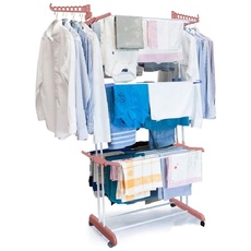 BAKAJI Wäscheständer mit Turm, aus Stahl und ABS, mit großer Kapazität, modularer, zusammenklappbarer, platzsparender, zusammenklappbarer Wäscheständer (Rosa und Weiß)
