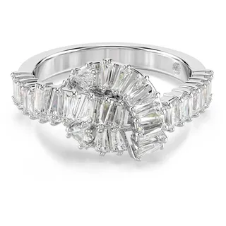 Swarovski Matrix Ring, Weißer, Rhodinierter Damenring mit Knoten-Motiv Zirkonia im Baguette-Schliff in Krappenfassung, Größe: 60