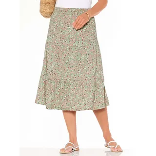 Stufenrock CLASSIC BASICS, Damen, Gr. 46, rosa (eucalyptus, rosenquarz, bedruckt), 100% Polyester, geblümt, gemustert, mehrfarbig, wadenlang, Röcke Stufenrock