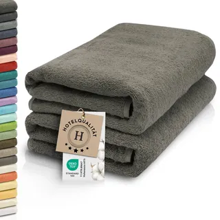 ZOLLNER 2er Set Saunatücher - weiche und saugstarke Handtücher - waschbar bis 95°C - Baumwolle -70x200 cm in Taupe