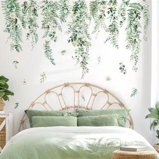 Grüne Pflanzen Blätter Wandsticker - Wanddekoration für Schlafzimmer und Wohnzimmer - 6 Stück - Grün - Vinyl - Grün