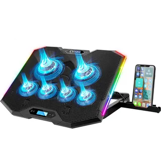 EMPIRE GAMING - Guardian S-C100 Laptop-Kühler RGB Gamer – 6 Ventilatoren - LCD-Controller - 5 Höheneinstellungen – Kompatibel für 12 bis 17 Zoll – Abnehmbarer Smartphone-Halter, Luft