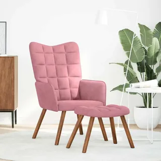 vidaXL Relaxsessel mit Hocker Rosa Samt - Rosa