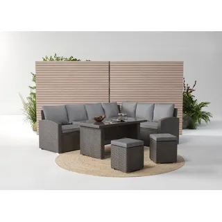 Konifera »London« Set, 2x3er Sofa, 2x Hocker, 1x Tisch 140x80x66cm, inkl. Auflagen, 17 Stk. tlg. inkl. Schutzhülle, Aluminium, Polyrattan,