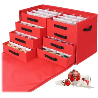 Relaxdays Weihnachtskugel Aufbewahrungsbox, 128 Kugeln, HxBxT: 40 x 73 x 36,5 cm, Polyester, Pappe, Kugelkiste, rot
