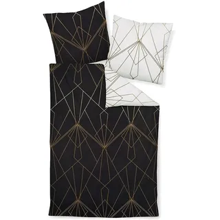 Janine Mako-Satin-Bettwäsche J.D. 240x220 cm + 2X 80x80 cm bronzebraun-schwarz
