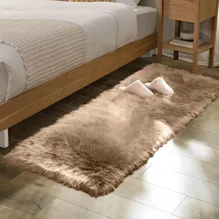 ORINOVA Teppich Läufer Beige Flauschig 60x180 cm Bettvorleger Schlafzimmer Fellteppich Kunstfell Teppich Kuschel Weich Waschbar