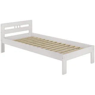 Einzelbett Bettrahmen 90x200 Futonbett Kieferbett weiß Massivholz Zubehör wählbar V-60.64-09WRollrost inkl.