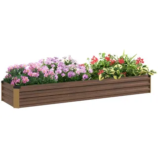 Outsunny Hochbeet aus Stahl, Blumenkasten, Gemüsebeet, für Balkon, Garten, Dunkelbraun , Braun , Metall , 60x30x240 cm , Gartenzubehör, Hochbeete