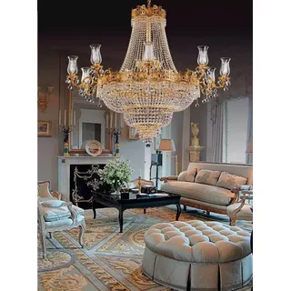 Luxus Deckenleuchte Kronleuchte Deckenlampe Luster Gold Kristall Lampe - Gold