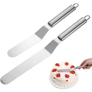 Unyqoos® 2er-Set Tortenmesser aus Edelstahl mit Winkelpalette – ergonomisch, spülmaschinenfest, präzises Schneiden & Glätten von Kuchen - Silber
