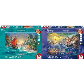 Schmidt Spiele 58030 Thomas Kinkade, Disney, Vaiana, Moana, 1000 Teile Puzzle, Normal & 59479 Thomas Kinkade, Disney, Kleine Meerjungfrau, Arielle, 1000 Teile