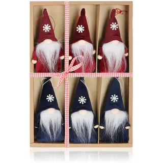 COM-FOUR® 6X Premium Weihnachtsmann-Anhänger für den Weihnachtsbaum | schwedisch-skandinavische Deko-Trolle - Engel - Feen - Weihnachtsmänner als Christbaumschmuck oder Geschenk-Anhänger