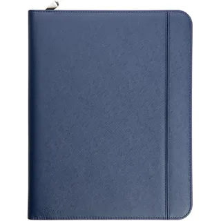 Vebon® Schreibmappe A4 groß Rom I Doppel Reißverschluss + Klemmbrett I Konferenzmappe + Laptoptasche I extra Stauraum I Schwarz Kunstleder (Saphirblau)