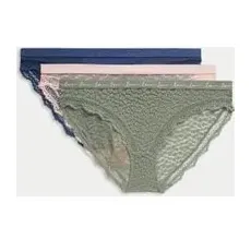 Womens M&S Collection 3er-Pack Bikinislips mit Spitze und Mesh - Dusty Green, Dusty Green, 8