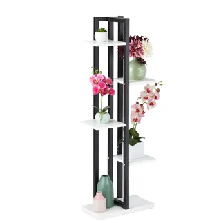 Relaxdays Pflanzenregal Blumentreppe 43 x 117 x 22 cm Schwarz/Weiß