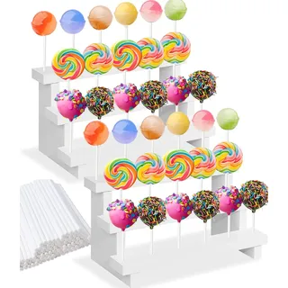 Cake Pop Ständer Lollipop Ständer 2STK Holz Cake Pop Halter Ständer 3-Stufig 17 Löcher mit Lutscher Sticks für Hochzeit Geburtstag Abschlussball Backverkauf