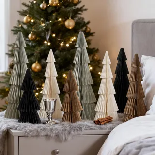 SUNBEAUTY 8 Stück Papier Weihnachtsbaum Waben Papiertannenbäume,Baumschmuck Papier 3D Christbaumschmuck Innen Magnetisches Design für Esstisch Schrank Fensterbank Kaminsims Weihnachtsdekoration